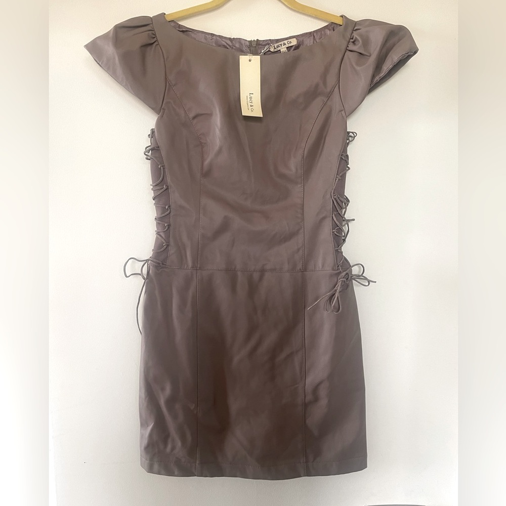 Vegan leather fitted dress.